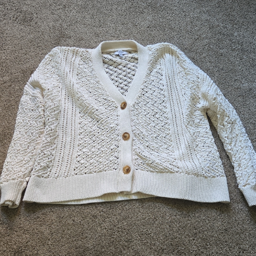 Reiss Textured Knit Sweater – Size M – Cream Linen/Cotton Blend 🤍✨